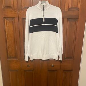 Nautica Jeans Co. Men’s 1/4 Zip White with Black Design Sweater. Size L NWOT.